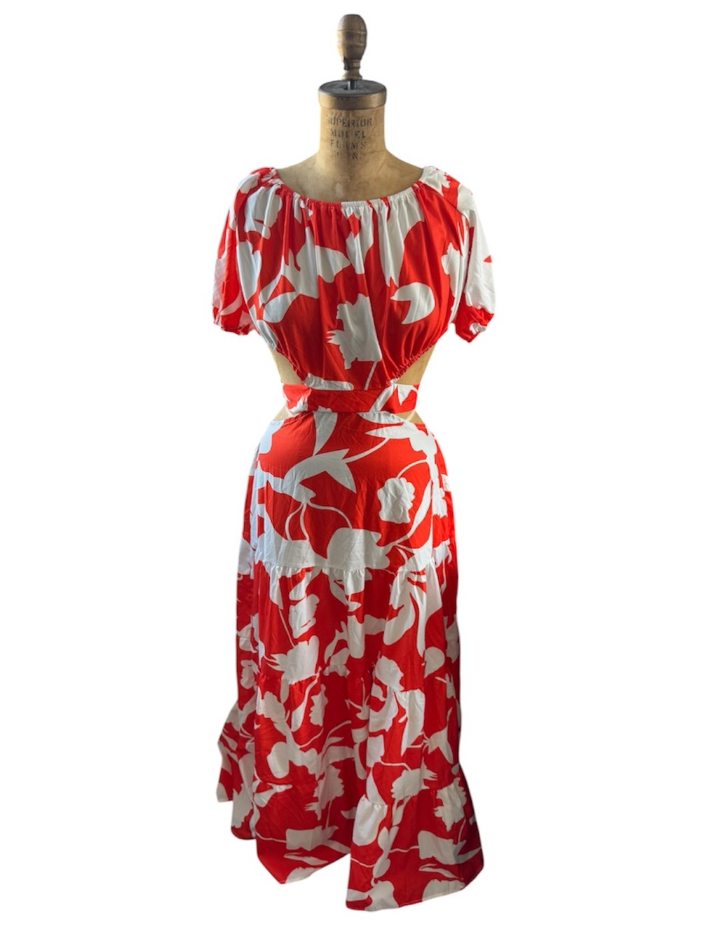 Women's Orange and White Off the Shoulder Maxi Dress, Size XL - Picture 3 of 8